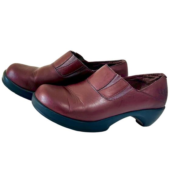 Y2K Vintage UGG Australia Burgundy Leather Clogs wedge heel mule Minimalist 8 - Picture 5 of 11